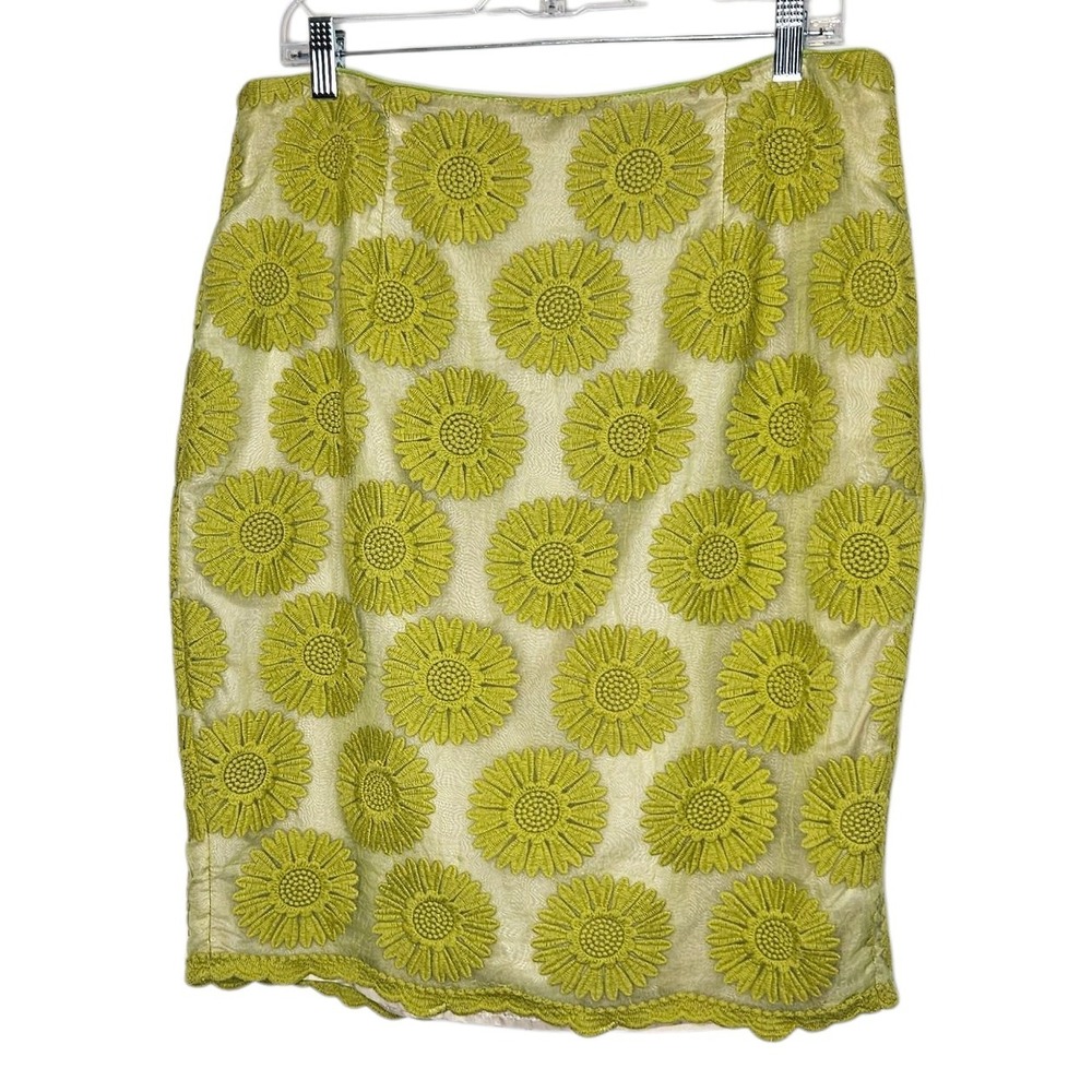 Damsel in a Dress Floral Embroidered Pencil Skirt Silk‎ Chartreuse Green 18